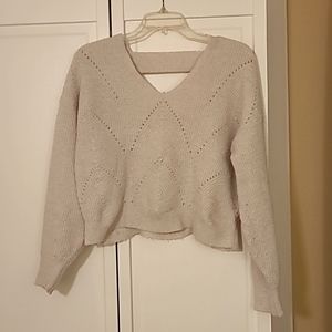 Pink Rose Cropped Off White Sweater